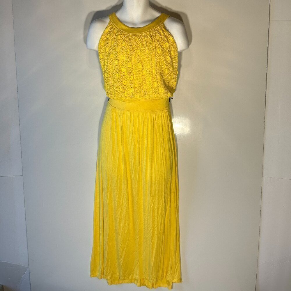 Anthony Richards SZ 3X Bright Yellow Crochet lace top halter knit maxi Festive